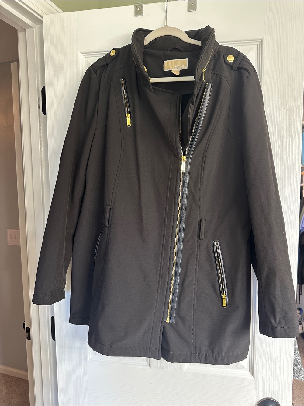 Michael Kors Black Trench Coat with Gold Hardware